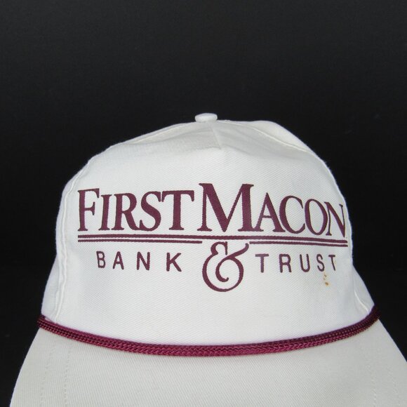 First Macon Bank & Trust Graphic Logo Men White Wide Brim Adj Strap Back Cap Hat - Picture 1 of 10